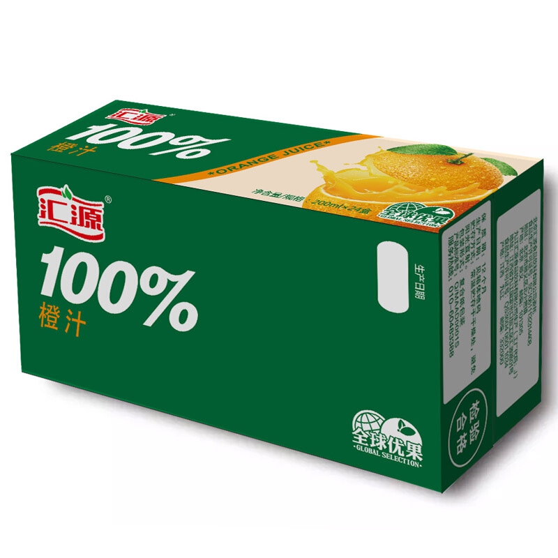 汇源 果汁 100%浓缩纯果汁饮料 橙汁200ml*24盒