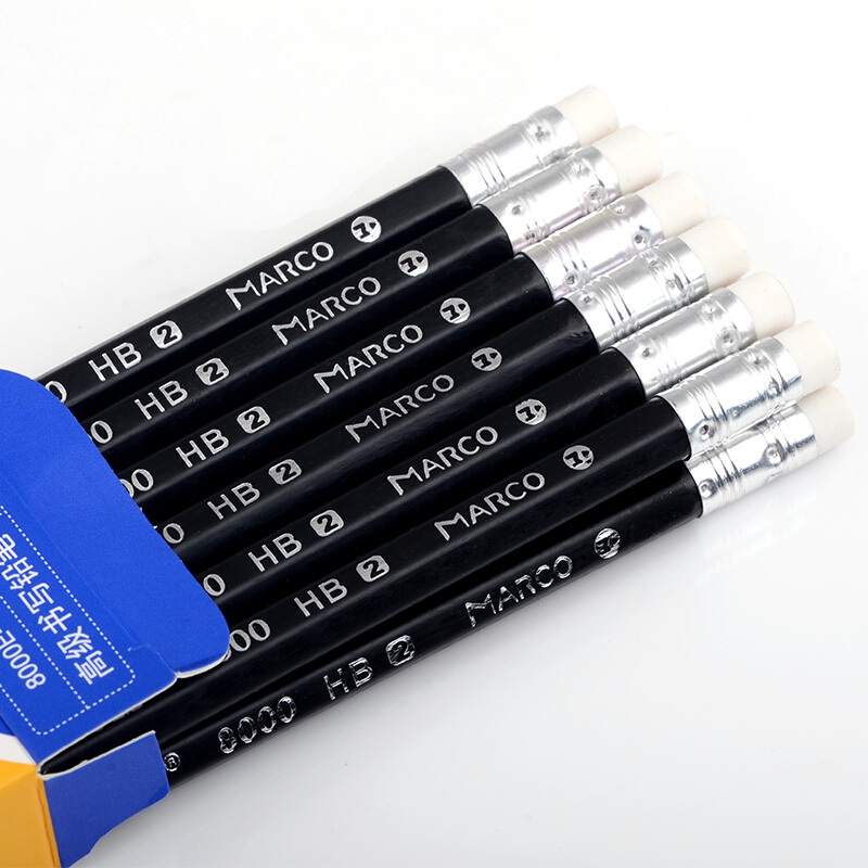 马可(marco)8000e-12cb-hb 书写铅笔 黑色笔杆 带橡皮头(hb)12支盒装