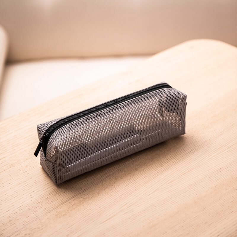 得力 笔袋透明网格拉链 灰色-63464