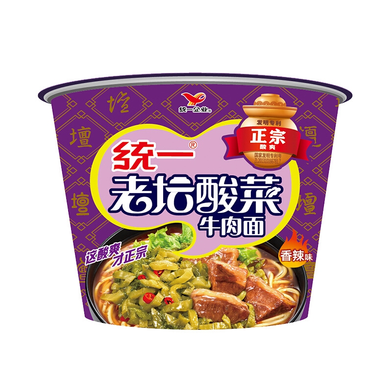 统一 方便面 来一桶 老坛酸菜牛肉面(辣味) 12桶 整箱装